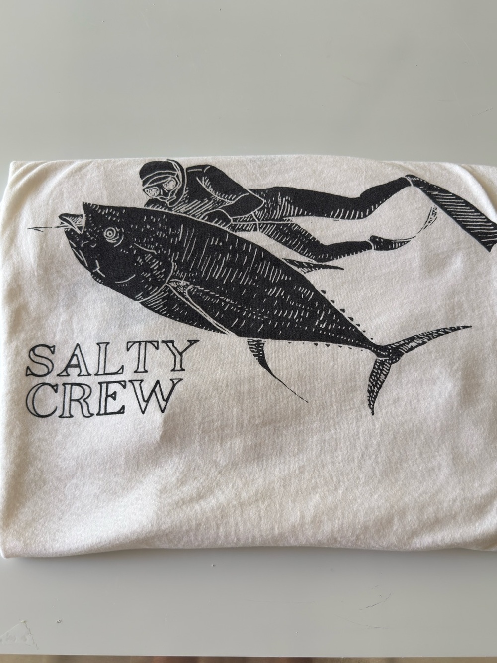 Salty Crew White Tee with Black Diver and Tuna Graphic